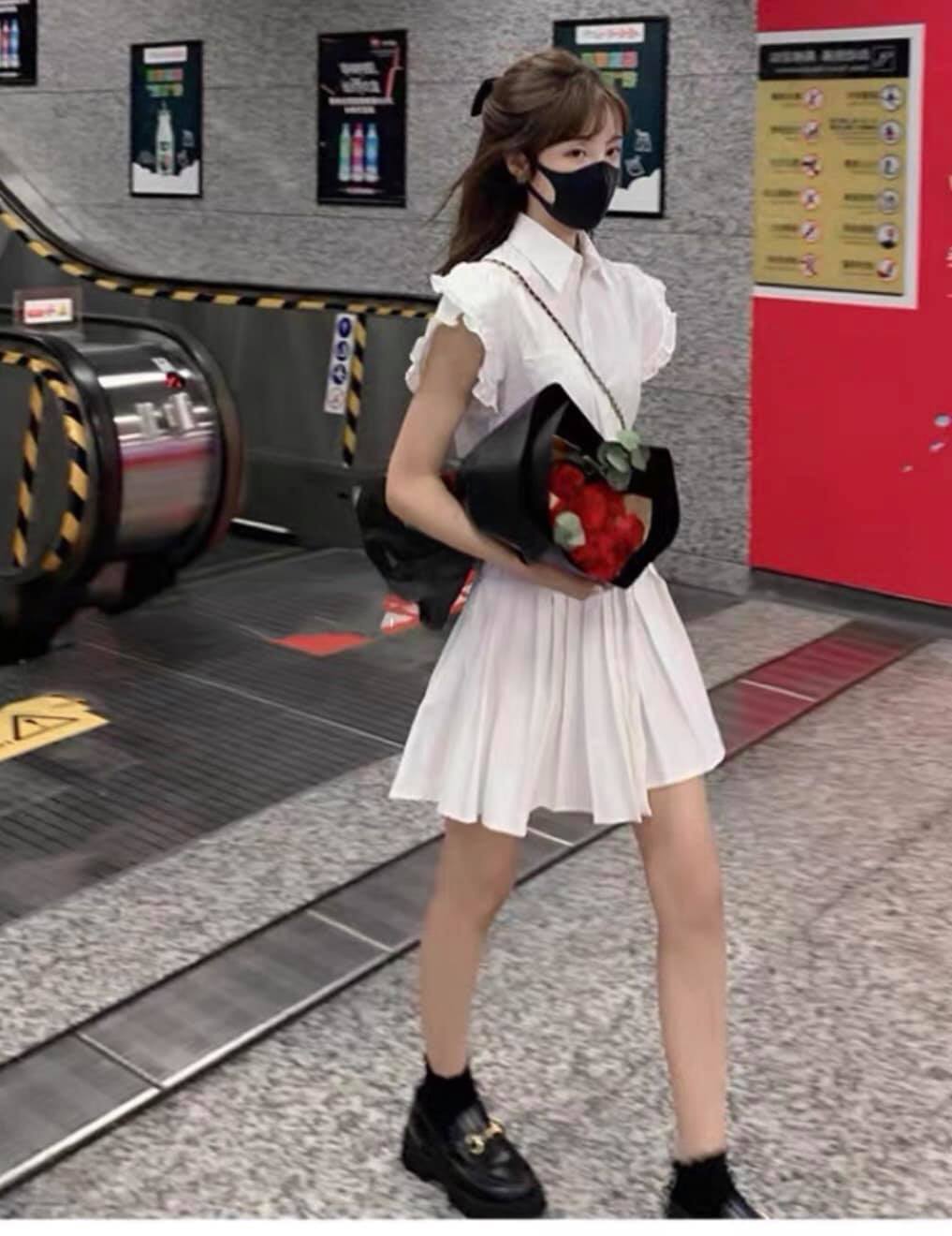 váy sơ mi nữ xếp ly