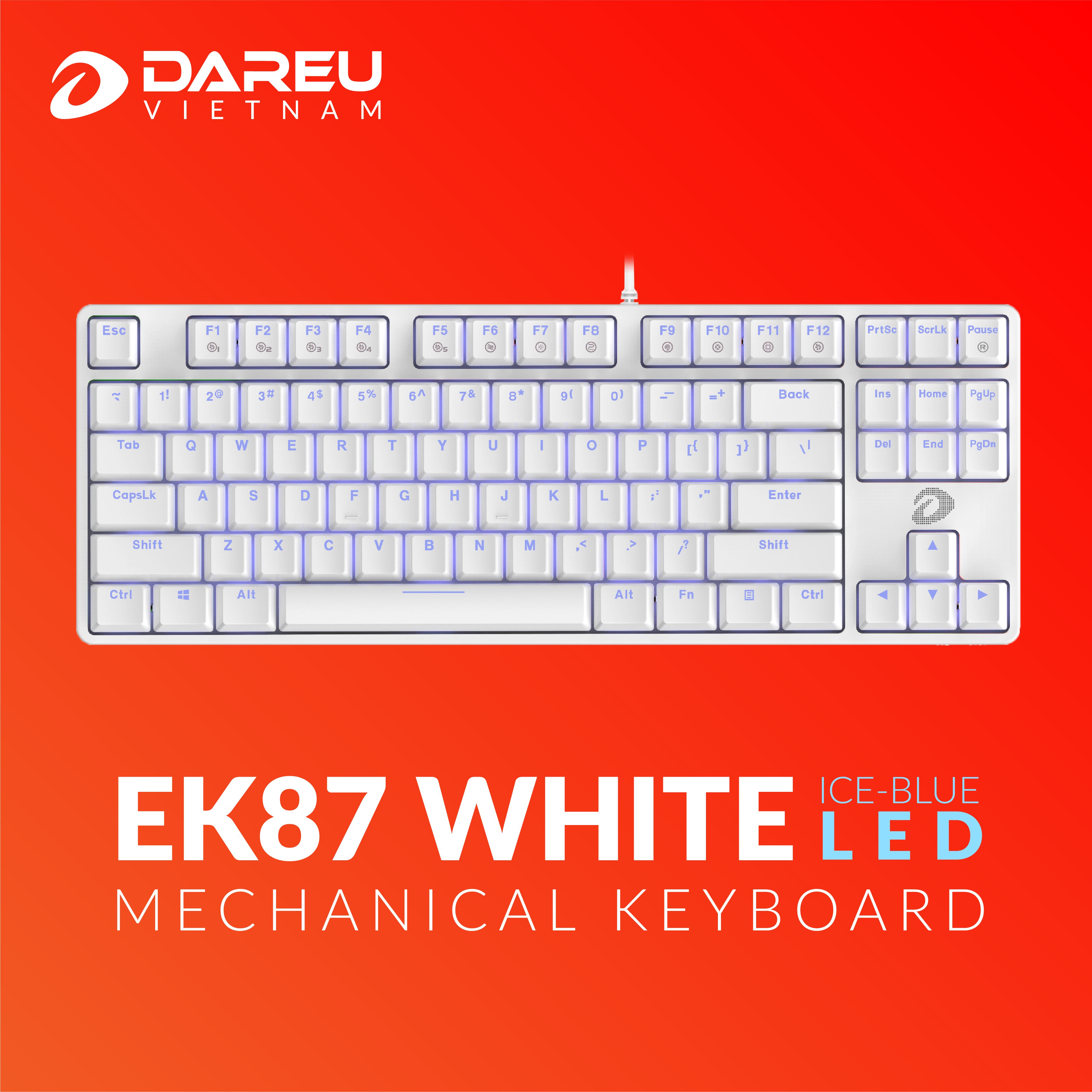 Bàn phím cơ Dareu EK87 White (USB/Led xanh)