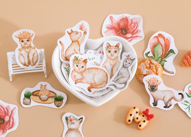 Bộ 45 Sticker Mèo Và Hoa E117
