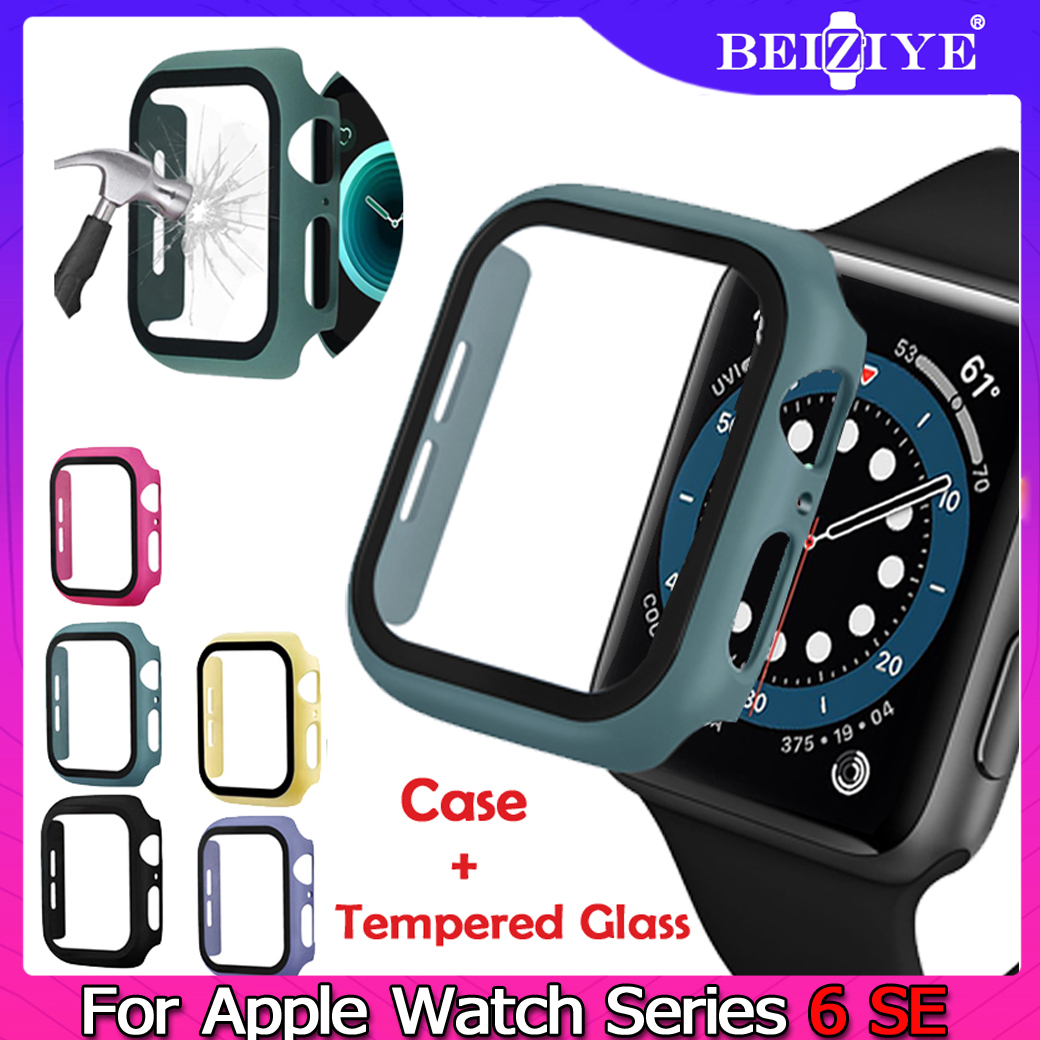 For Apple Watch 6 SE Protective Case Full Screen Protector Cover 44mm 40mm Case + Tempered Glass Film Slim Fit Cover