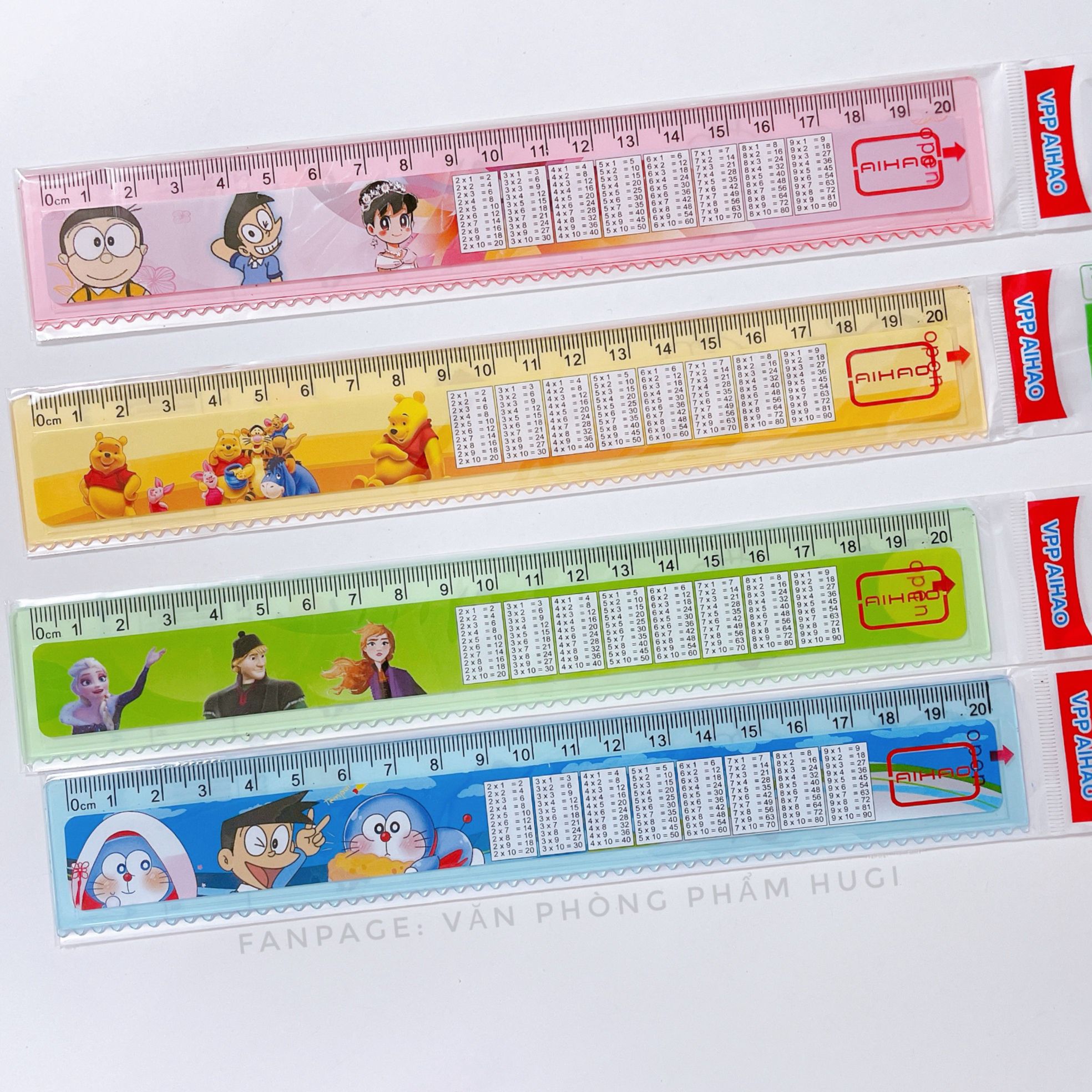 Thước cửu chương 20cm, Set gồm 2 cây thước (nhiều mẫu dễ thương)