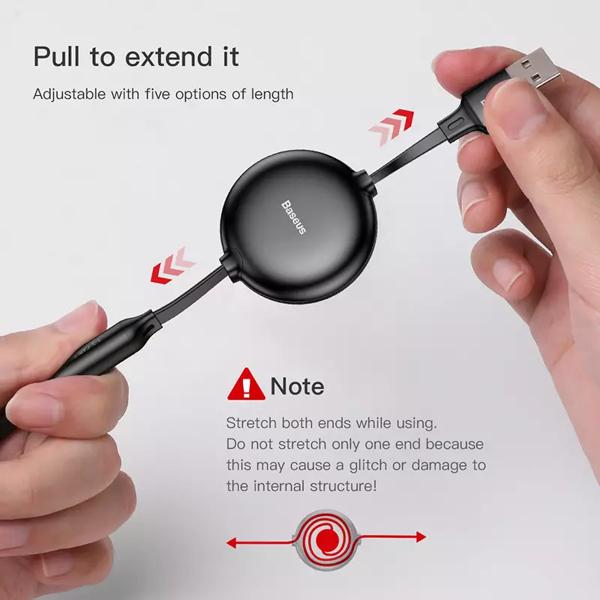Cáp sạc đa năng siêu bền 3 đầu chuẩn Micro USB, Iphone Ipad, Type C thiết kế dây rút tiện dụng sạc 3 thiết bị một lúc đến từ thương hiệu Baseus