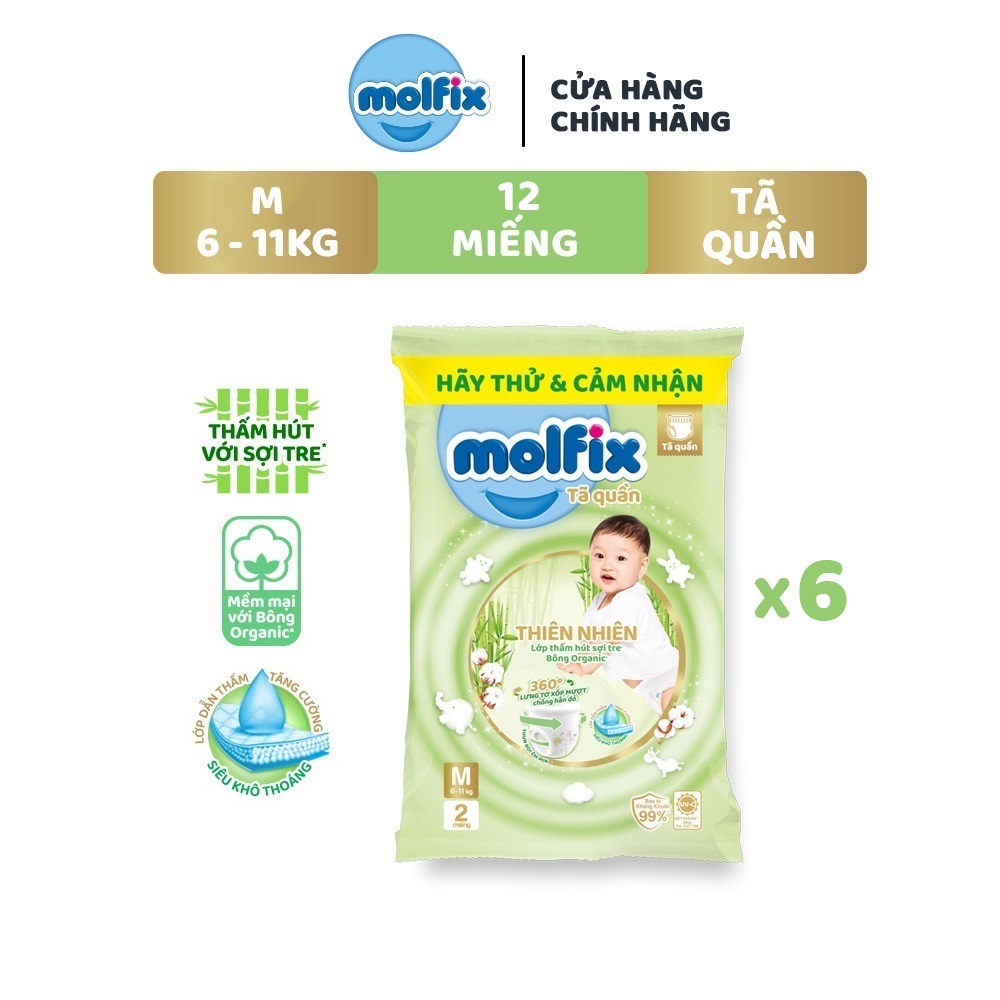 12 miếng tã quần Molfix Thiên nhiên M (6kg - 11kg)