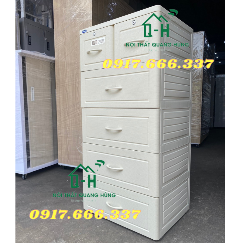 Tủ quần áo nhựa duy tân 5 tầng 6 ngăn kéo màu trắng gỗ - giao hcm trong ngày