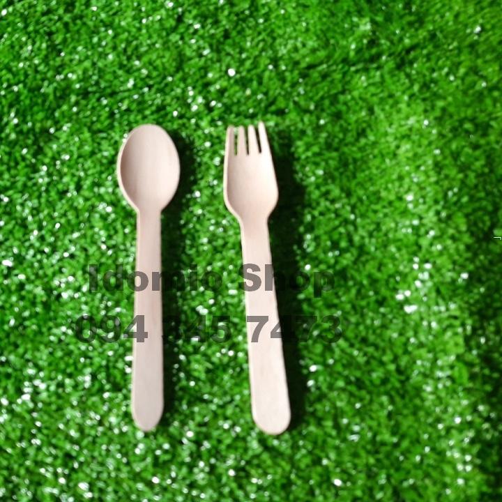 Bộ 10 Nĩa Gỗ + 10 Muỗng Gỗ Dùng Một Lần