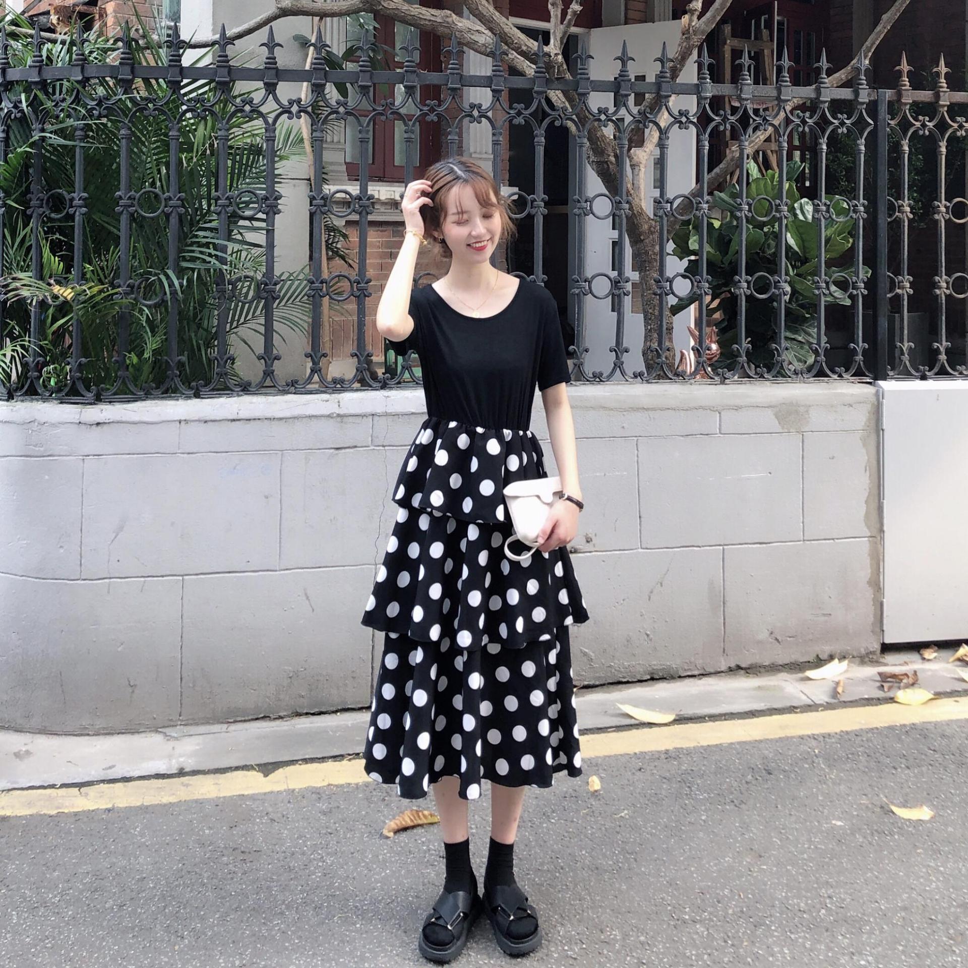 Đầm voan xếp tầng liền áo D17