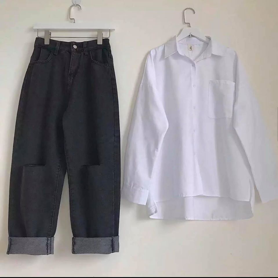 ( ẢNH THẬT + VIDEO) QUẦN BAGGY JEAN, BÒ ỐNG RỘNG HÀN QUỐC RÁCH 2 GỐI GẤP GẤU MÀU ĐEN SIEU HOT, LEVERMART