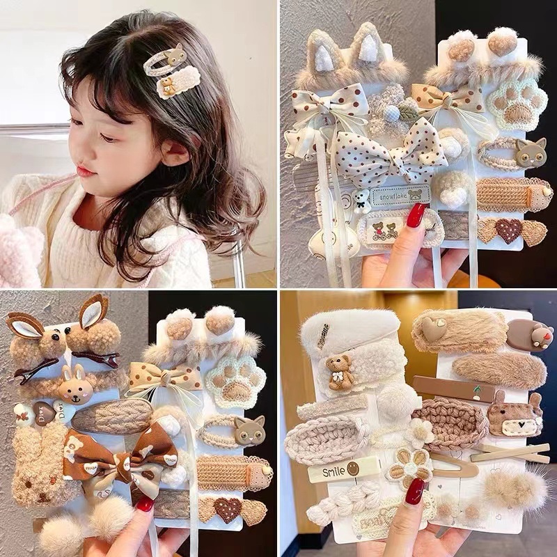 Bộ Kẹp Tóc Mái Bằng Lông Nhung Đính Hoa / Thỏ Dễ Thương Xinh Xắn Cho Bé Gái