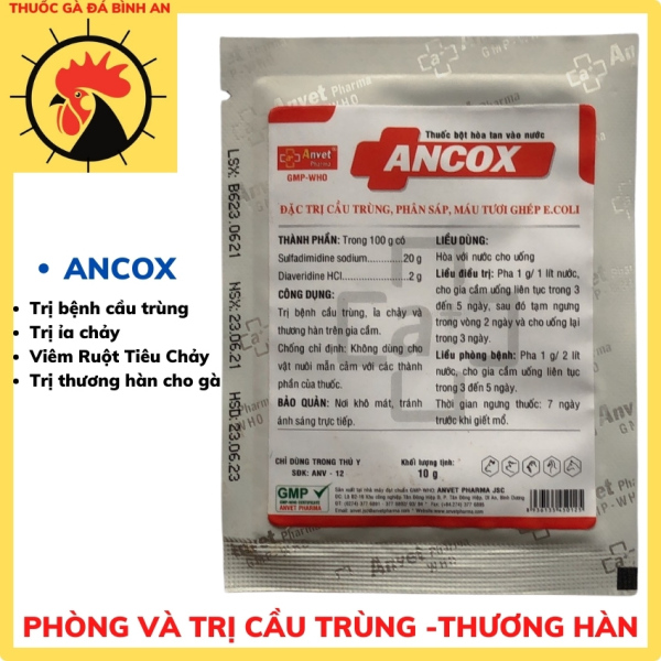 ANCOX Thuố.c đặc tr.ị bệnh tiêu chảy gà (1 gói 10gr) / phòng bệnh phân trắng / trị bệnh phân xanh / đi ỉa gà đá.