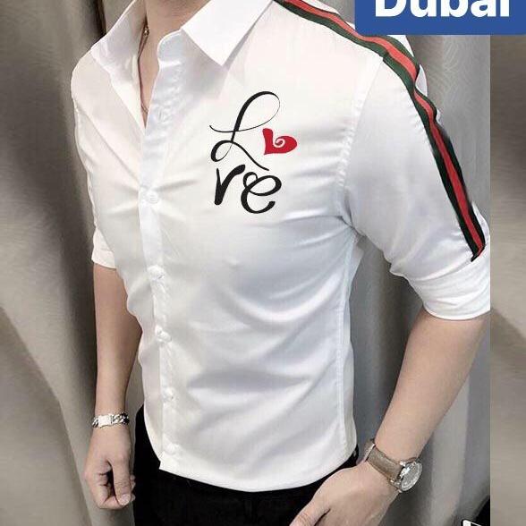 ÁO SƠ MI LỤA NAM NỮ TRẮNG TRÁI TIM RỰC LỬA CHẤT MEN - DUBAI FASHION