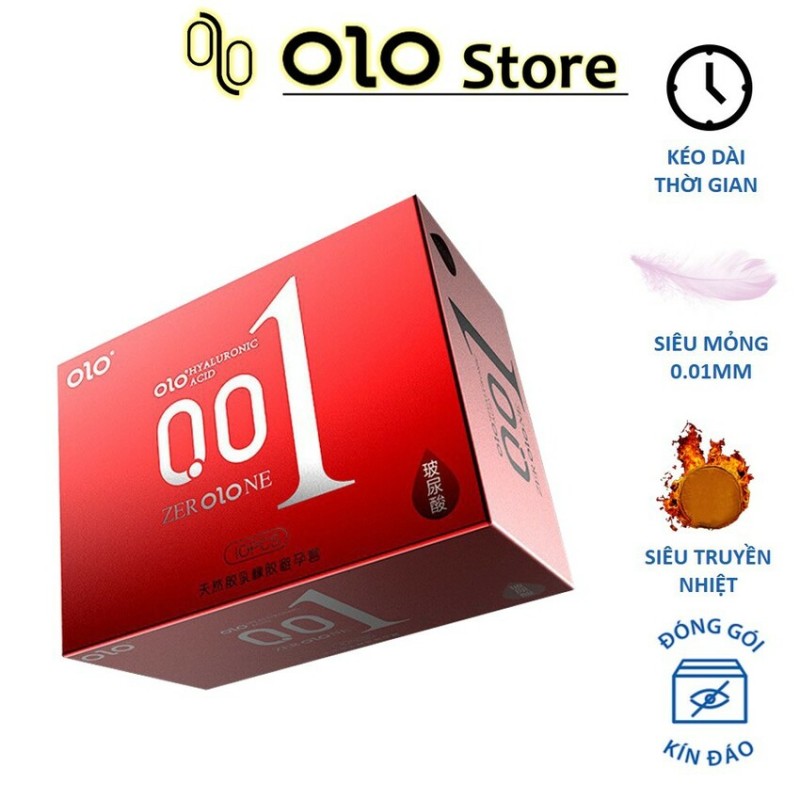 Bao cao su 0.01 OLO đỏ, bao cao su siêu mỏng 0.01mm, siêu ấm hộp 10 bcs
