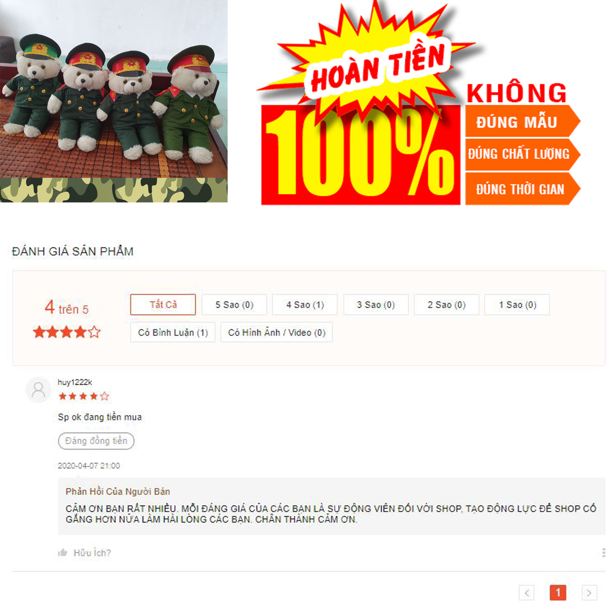 GẤU BÔNG MẶC ĐỒ LÍNH