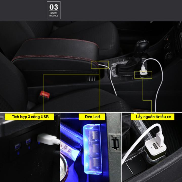 [Màu đen] Hộp Tỳ Tay Dùng Cho Xe Mitsubishi Xpander - 3 Cổng USB