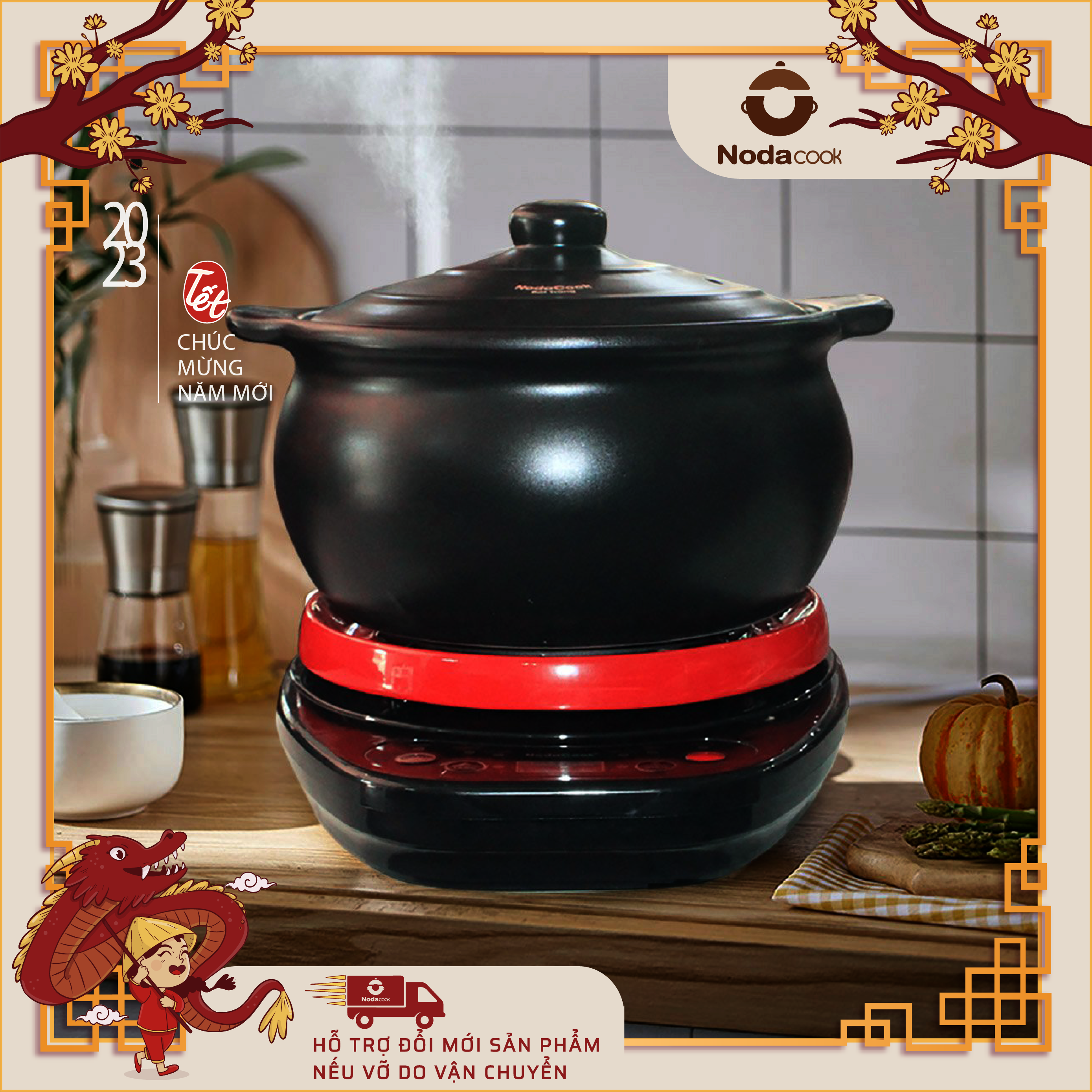 Nồi nấu cháo chậm 3.3 lít NodaCook đất nung