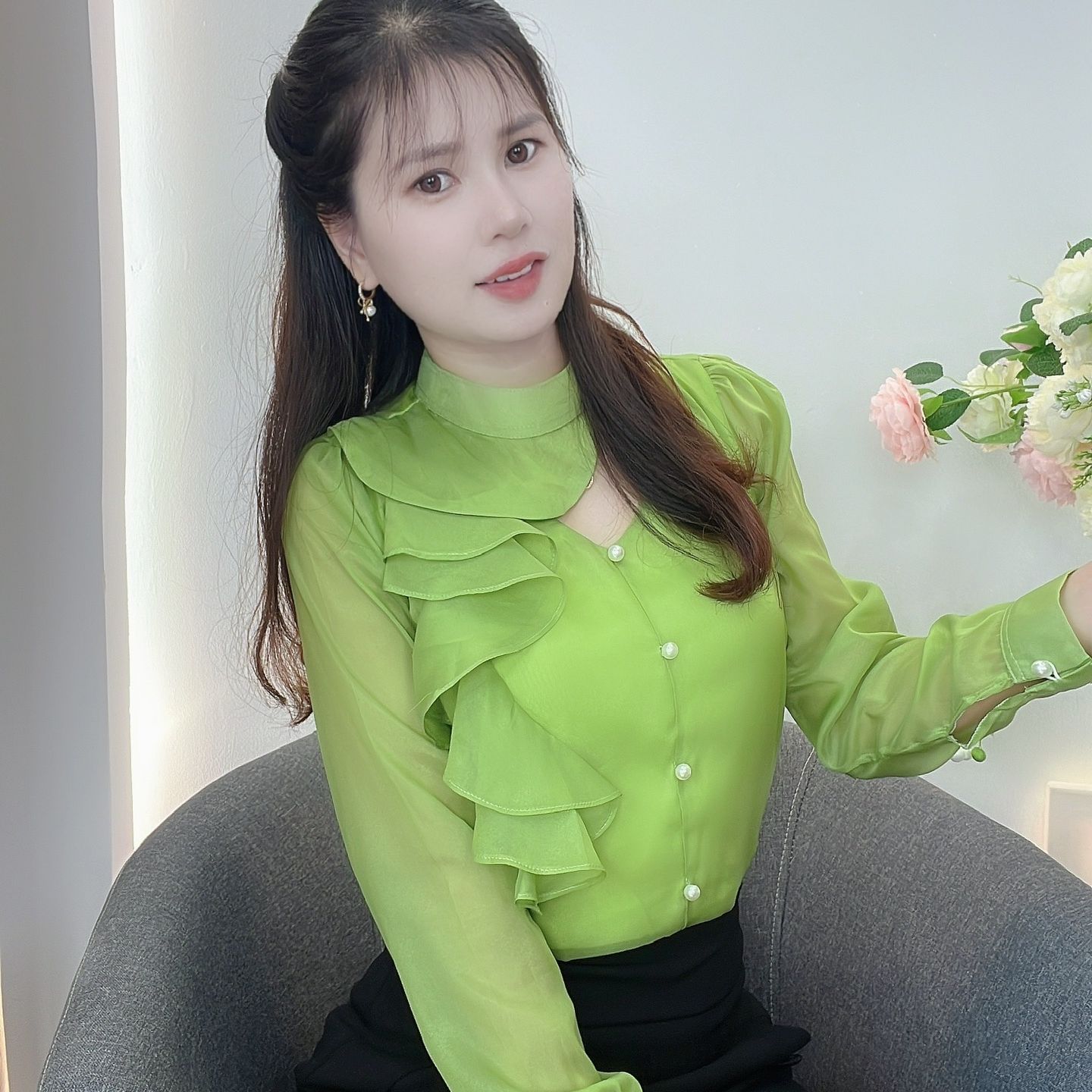 AN32- ÁO KIỂU CÔNG SỞ BÈO 1 BÊN