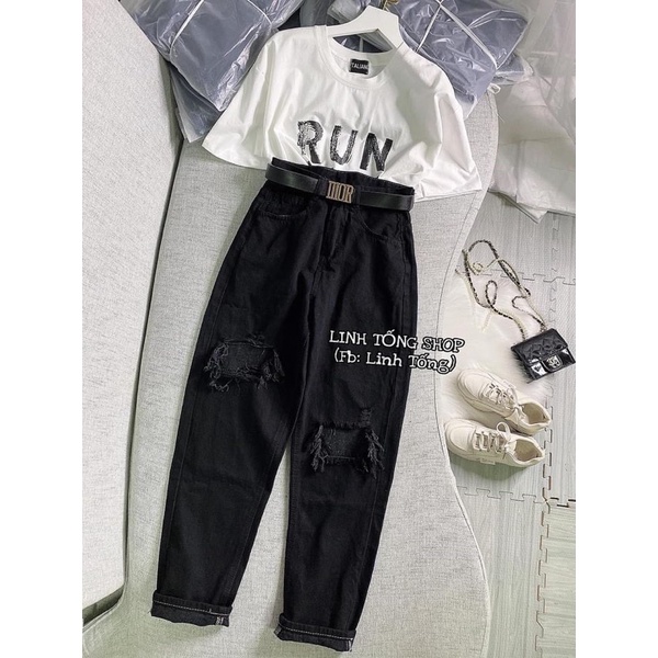 Quần baggy bò đen rách kiểu mới gs100