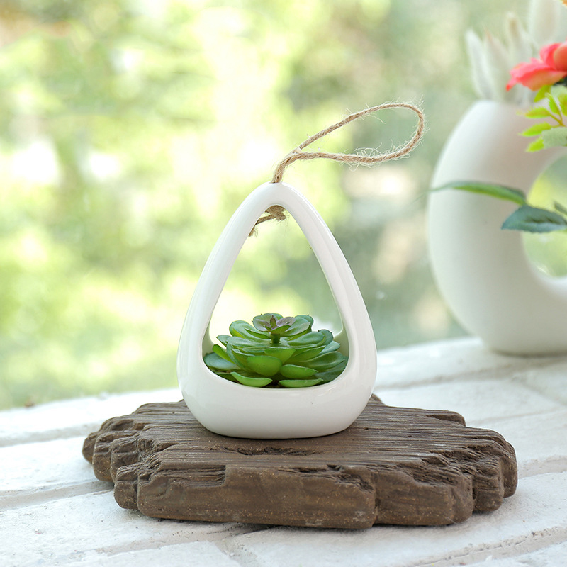 Cây giả - Chậu Sen đá Gốm Sứ (cả cây và chậu)