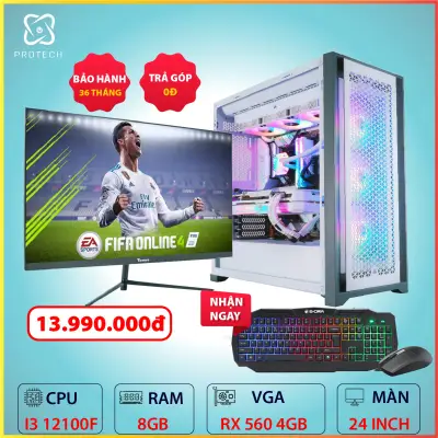 Bộ Máy Tính Chơi Game Protech Computer ( Core i3 12100F/ 8G/ Rx 560 4G/ 256G/ Màn 24 IN ) Full New