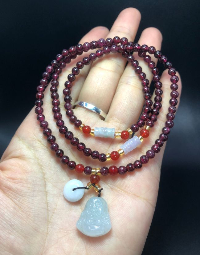 Chuỗi Vòng Tay 108 Hạt Đá Garnet (Hồng Ngọc Lựu) Tự Nhiên 4 MM mặt Di Lạc, Vòng Tay Phong Thuỷ, Trang Sức, Chuỗi Hạt, Mệnh Hoả, Thổ