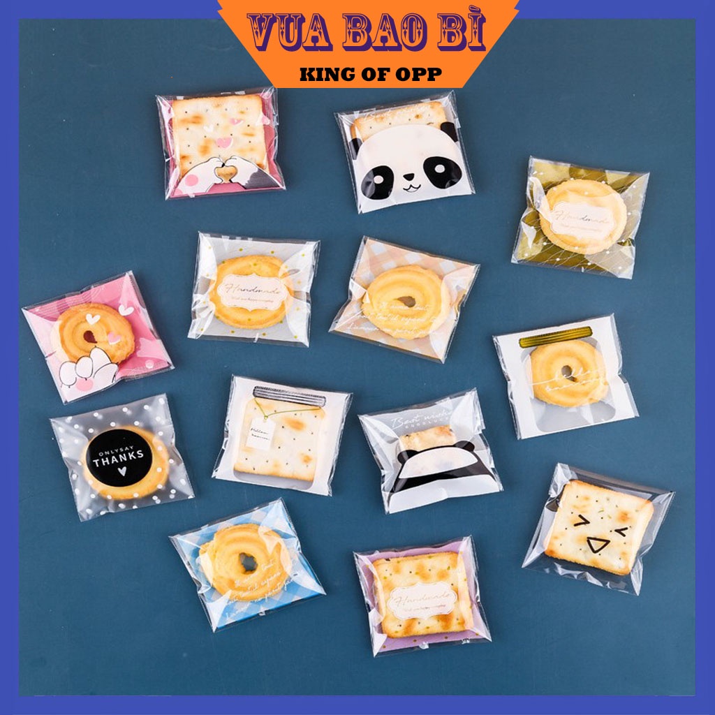 100 túi đựng bánh kẹo dán miệng, bao bì đựng trà hoa nhiều họa tiết kích thước 7*7 + 3 cm