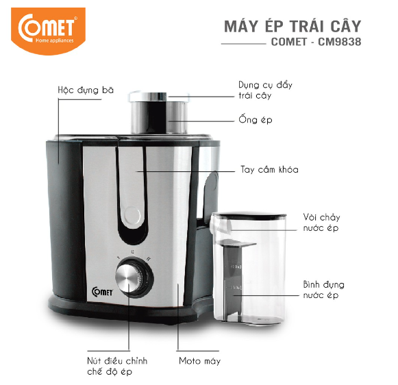 Máy ép trái cây COMET CM9838 - 400W - Thân INOX