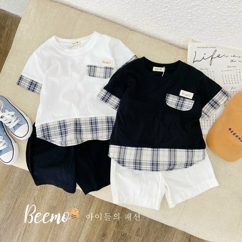 [Hàng Có Sẵn] Thời Trang Beemo Cho Bé - Set Thun Công Tử Phối Kẻ Hàn Quốc Beemo (8-23kg)