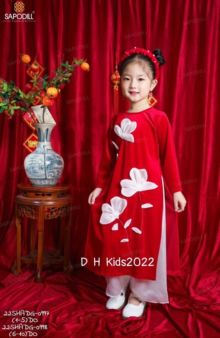 Áo dài nhung cho bé gái 10-25kg