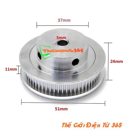 Pulley bánh răng nhôm 3m50 50 răng rộng đai 11mm trục 5mm