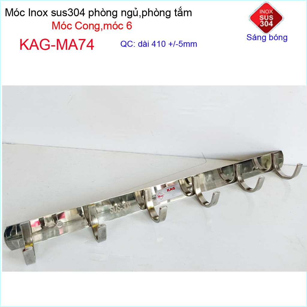 [HCM]Móc treo inox 304 cao cấp dày móc cong Inox Kace 6 móc treo đồ nhà tắm KAG-MA74