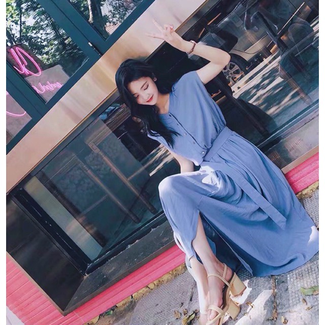 Đầm tay con kèm belt 2 màu