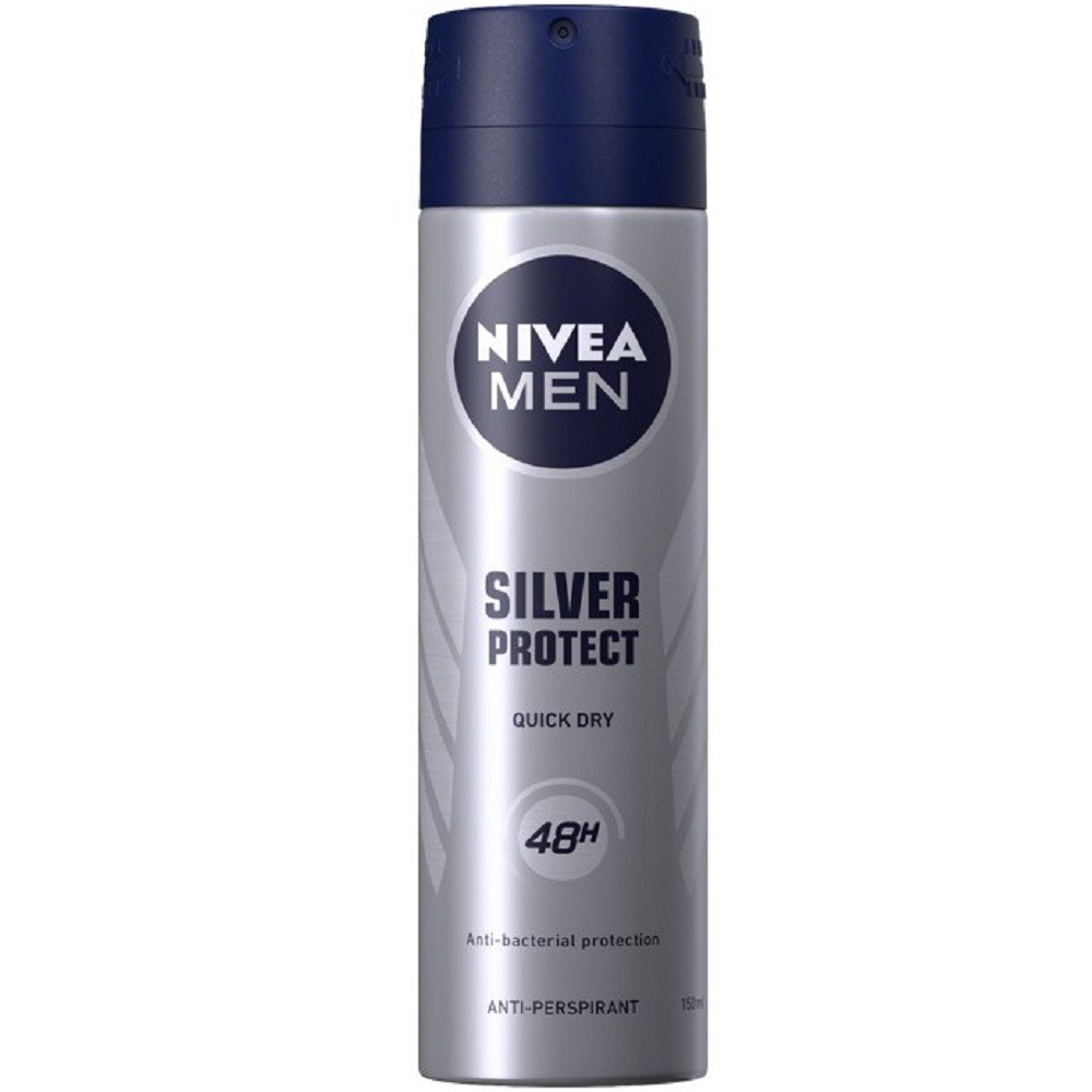Xịt Ngăn Mùi NIVEA MEN Silver Protect Phân Tử Bạc Ngăn Khuẩn Gây Mùi Vượt Trội (150 ml)