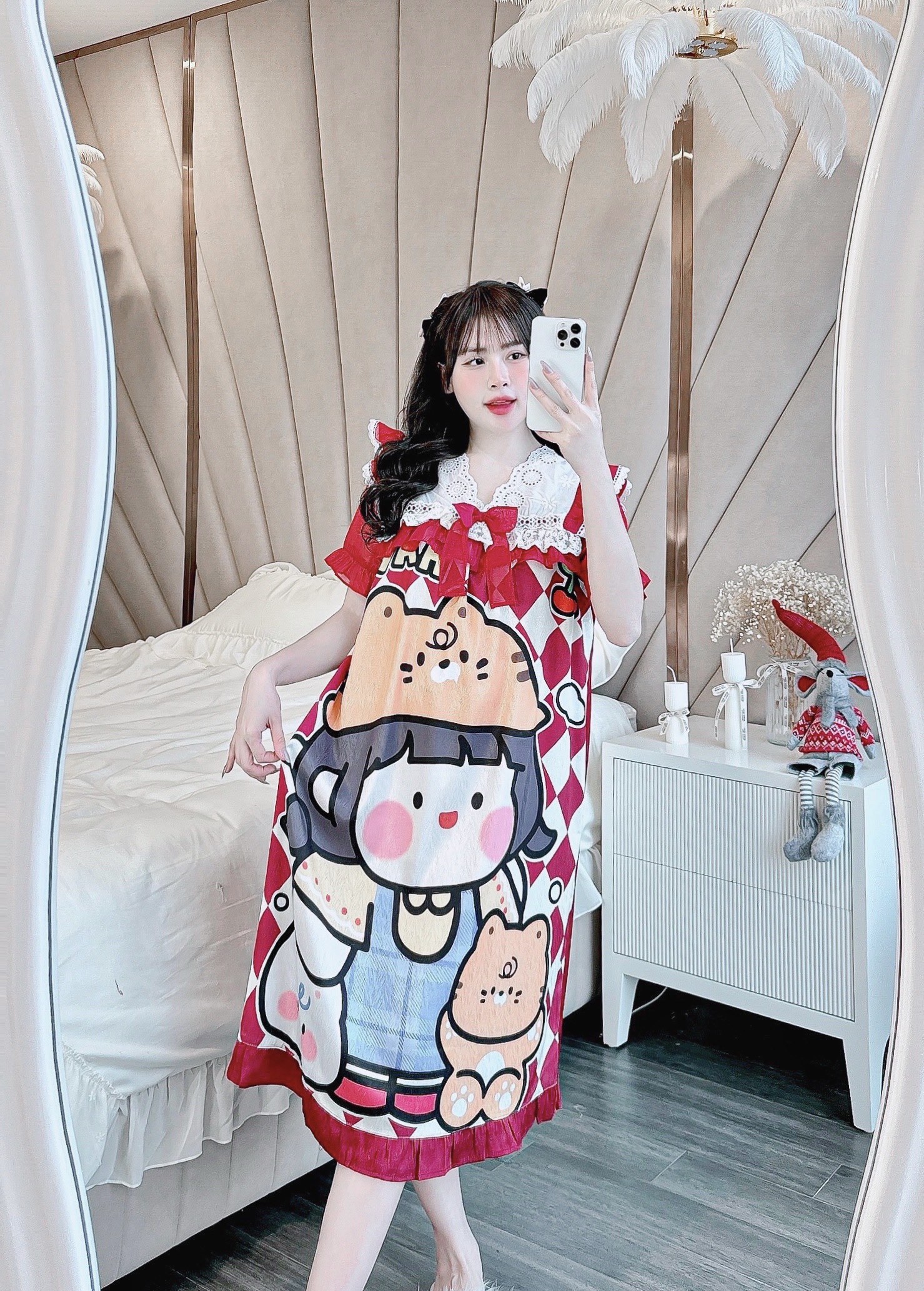 [40kg - 70kg] Đầm váy ngủ mặc nhà LỤA XƯỚC dễ thương phom rộng