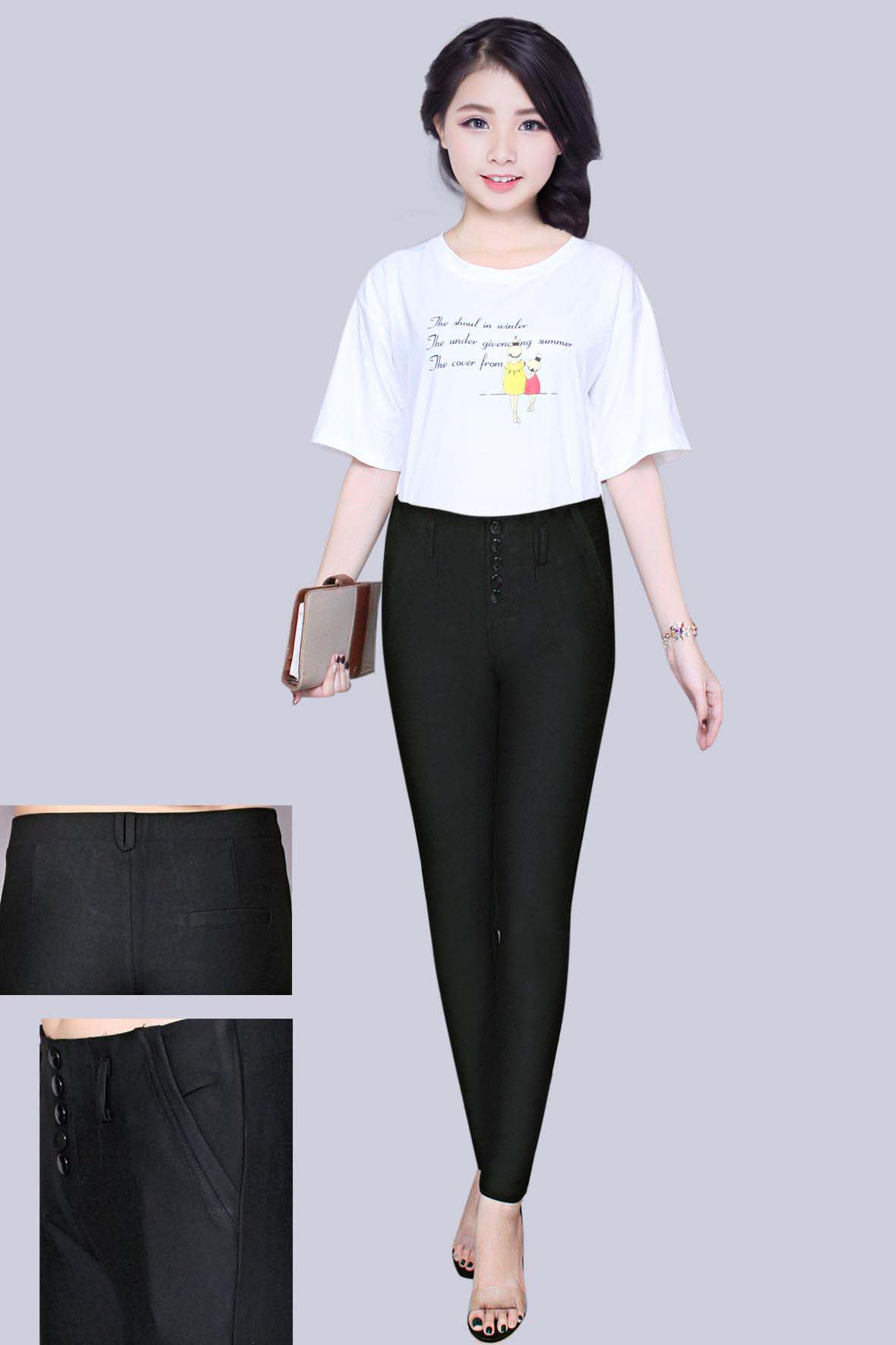 Quần Dài Nữ Thun Cotton Co Giản Lưng Chum Qt 05(5 nút)