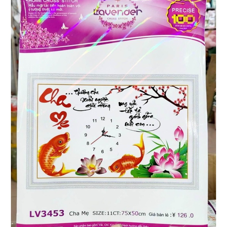 Tranh thêu chữ thập đồng hồ cha mẹ Kích thước: 75x50Cm Tranh thêu thường- Ngocthinhshop