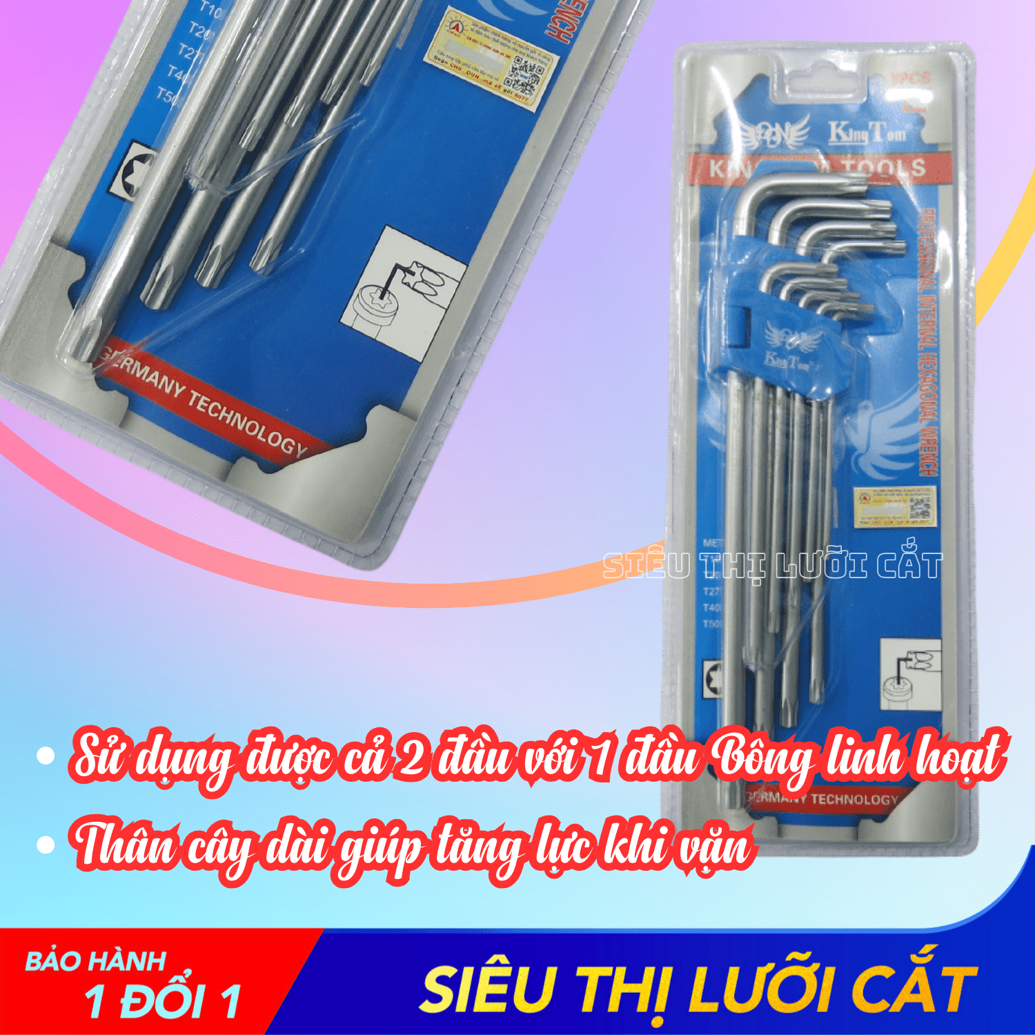 Bộ Lục Giác Bông KingTom (size L, 9 món)