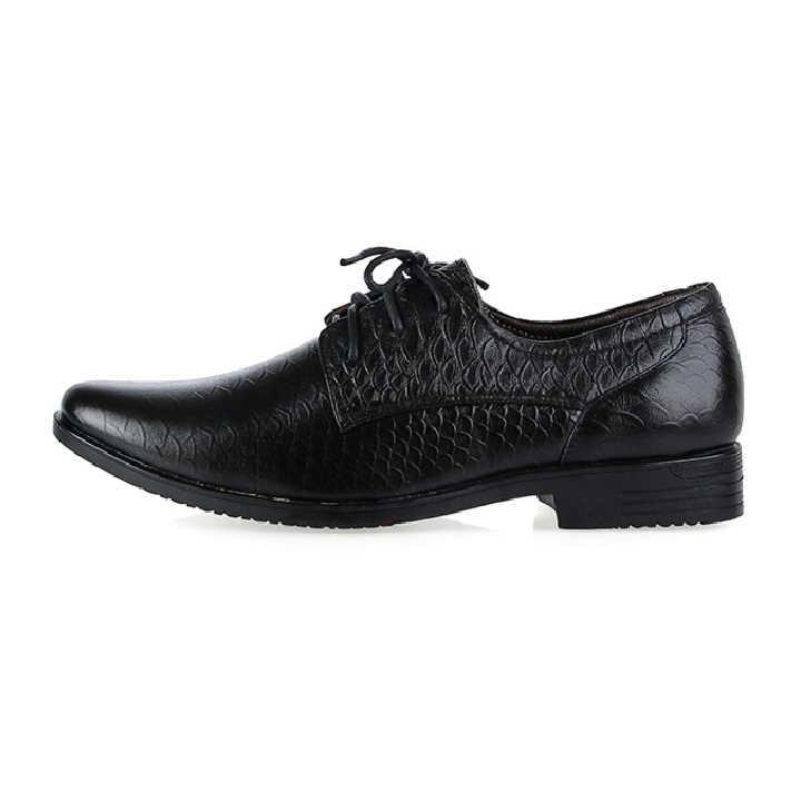 Giày tây nam da bò vân da trăn cột dây màu đen HK7798
