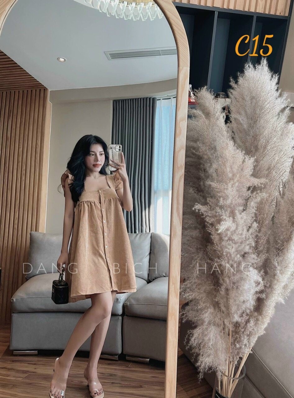 ĐẦM XÒE TAY BÈO CỔ VUÔNG SIÊU XINH