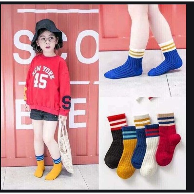 Set 5 đôi tất len gân cổ sọc màu hàn quốc cho bé từ 5-8 tuổi