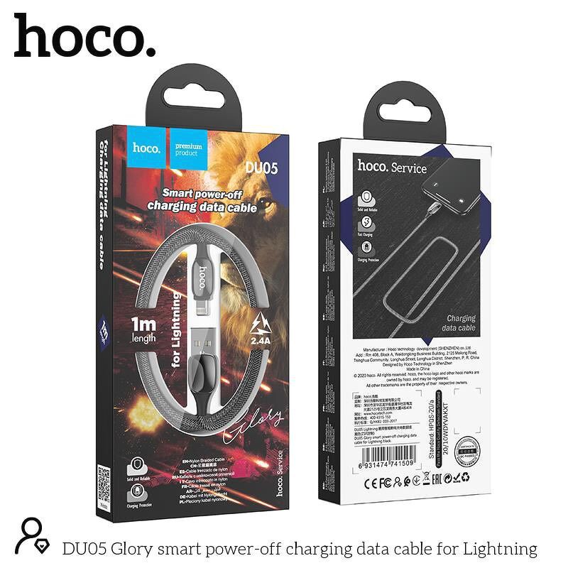 Cáp Tự Ngắt Có Đèn Báo Hoco DU05 Lightning dây bọc dù siêu bền