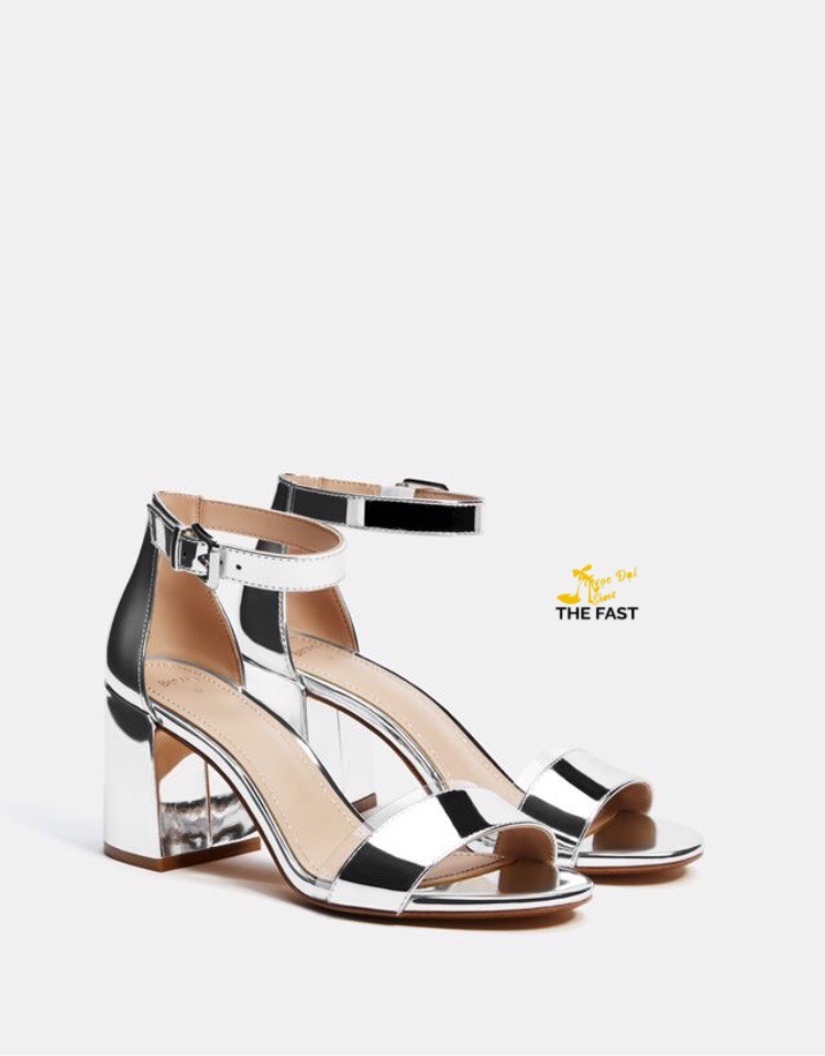 giày sandal gót vuông quai bản ngang chất liệu si bóng đẹp mắt NĐ14