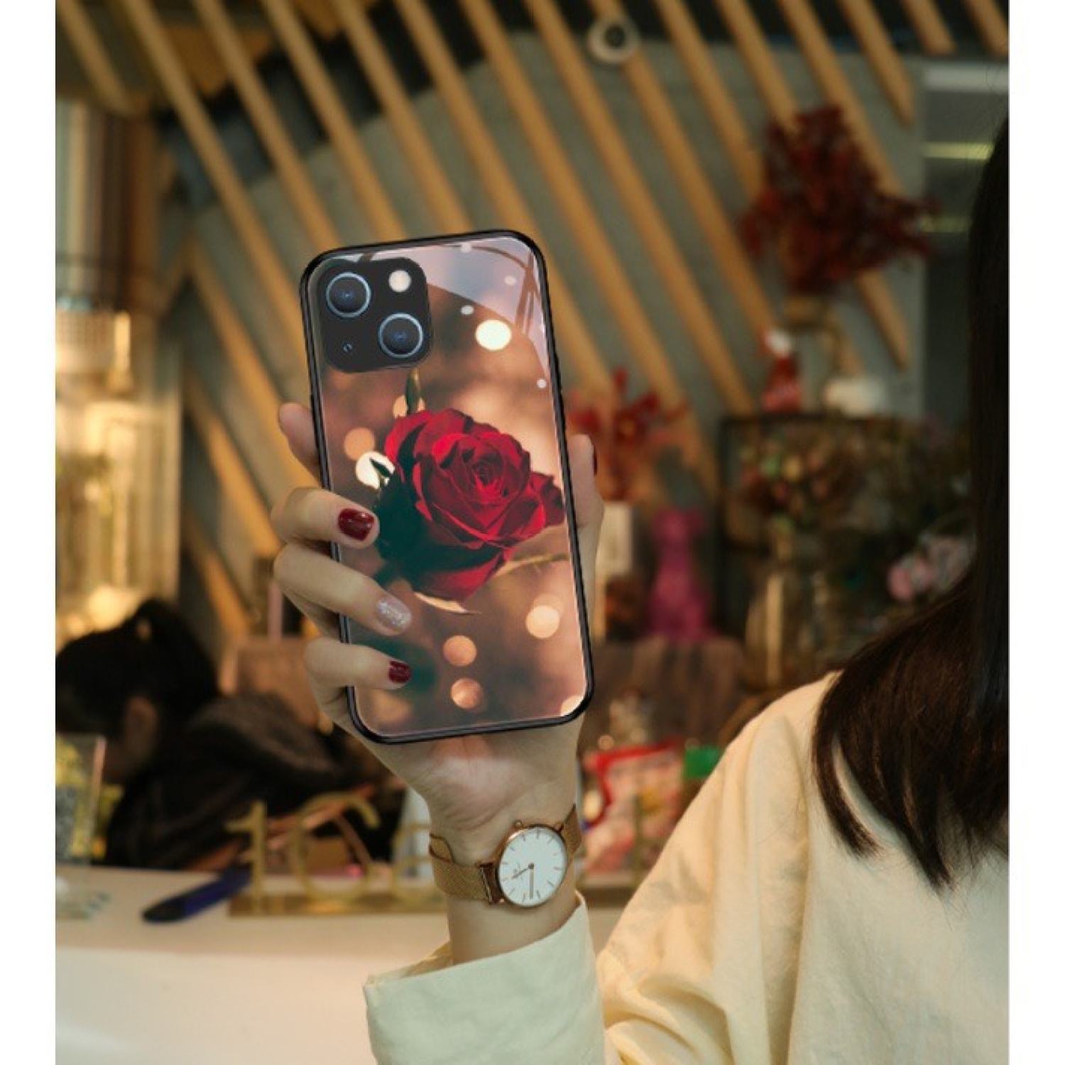 Ốp lưng Điện Thoại Kính Cường Lực In Hình hoa hồng thanh lịch Cho iρhone 13 6s plus 12 11 pro max 7 plus 8 X XS max, 11 mini, 12 mini, Xr