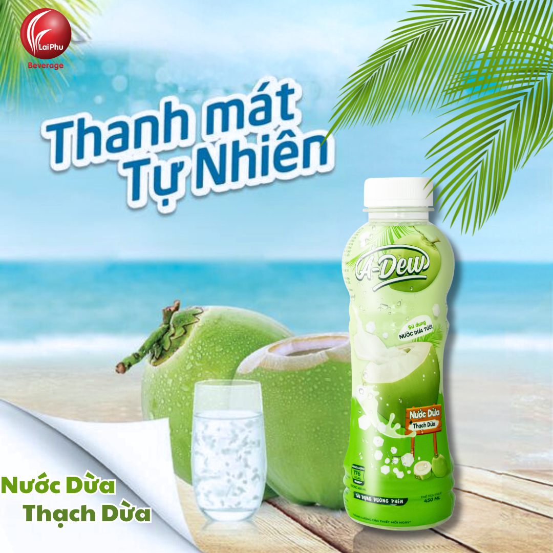 Nước Dừa Thạch Dừa A-Dew Chai 450ml - Lốc 6 Chai