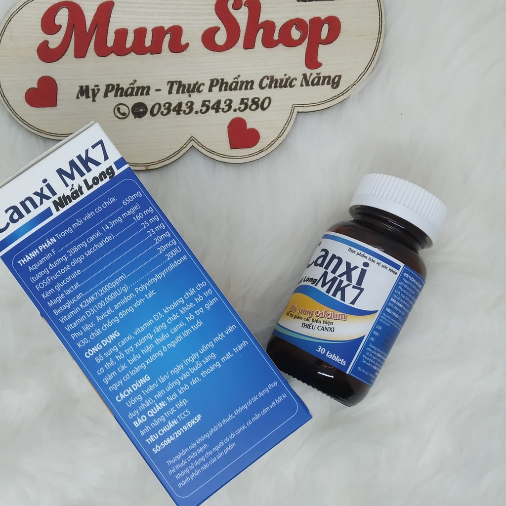 Canxi mk7 nhất long lọ 30 viên - bổ sung calcium, hỗ trợ giảm các biểu hiện thiếu canxi