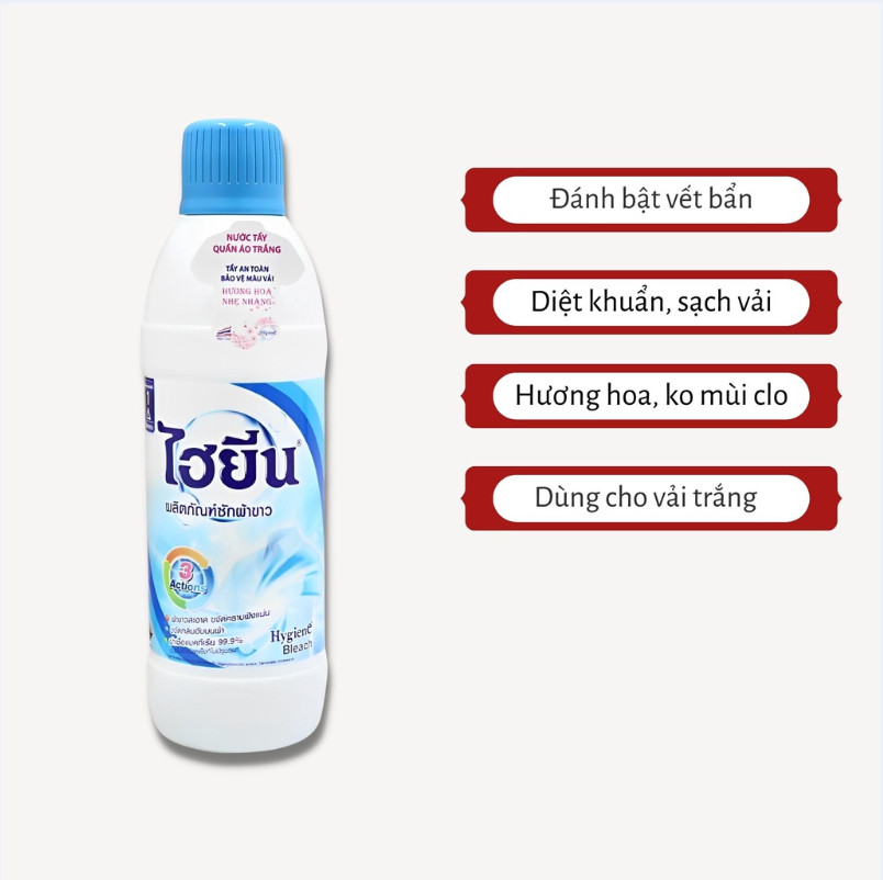 (Chính Hãng) Chất Tẩy Trắng Quần Áo Hygiene 600ml- Nước Tẩy Quần Áo Trắng Và Màu Thái Lan