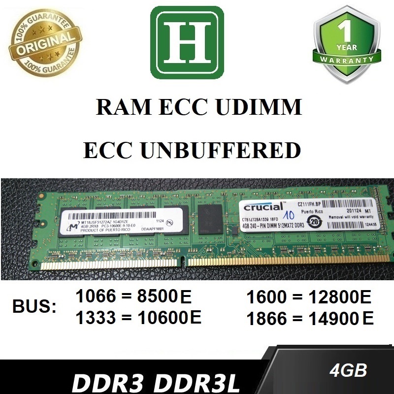 Ram Ecc Unbuffered DDR3 (PC3) 4GB ECC bus 1333 /10600E tháo máy bảo hành 1 năm