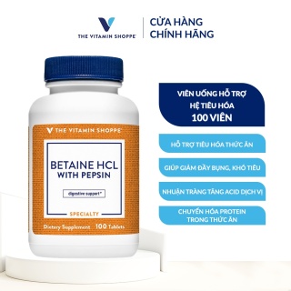 Viên uống hỗ trợ hệ tiêu hóa THE VITAMIN SHOPPE Betaine HCL With Pepsin 100 300 viên thumbnail