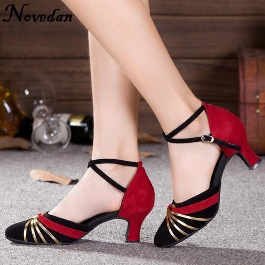 [HCM]Giày cao gót khiêu vũ bít mũi vàng-đen -đỏ 5cm