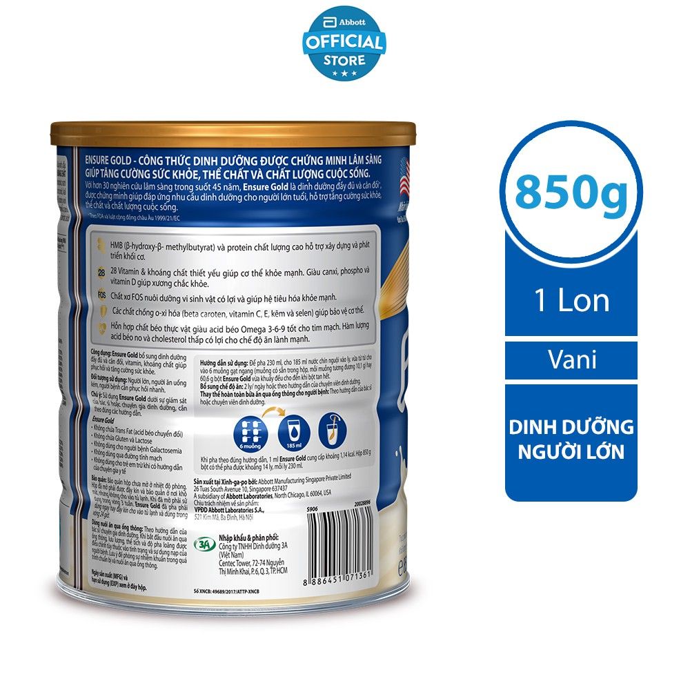 Sữa bột Abbott Ensure Gold Vani 400g