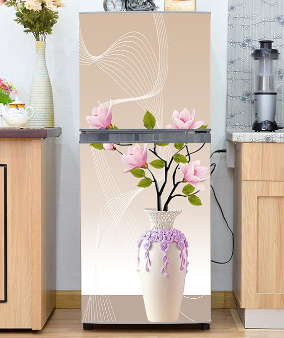 Decal, miếng dán trang trí tủ lạnh - Mẫu bình Hoa Mộc Lan
