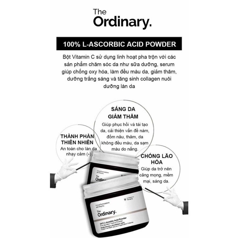 The Ordinary Bột Vitamin C 100% L-Ascorbic Acid Powder kem body siêu trắng nhanh toàn thân chống oxy hóa dưỡng trắng da